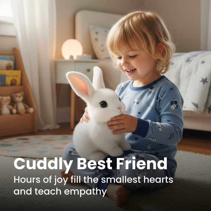 A child holding the Rabsy bunny close